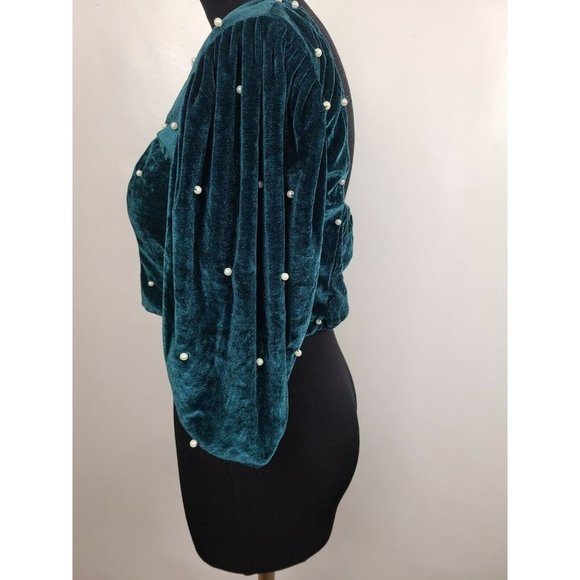 Urban Outfitters Dark Green Velvet Embellished Perla Crop Top Size Medium - Picture 5 of 9